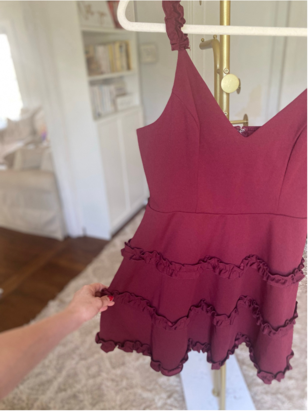 Altar’d State Burgundy Ruffle Mini Dress Coquette Romantic Party Cottagecore L - Picture 4 of 6